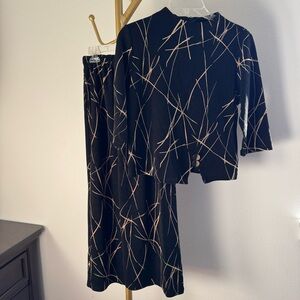 Tomomi Skirt Set - Black and Gold Abstract Print